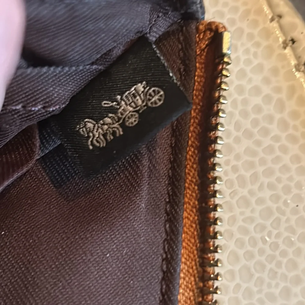 Coach Double Zip Wallet in Redwood C5610 Leather Wristlet Pouch Gold Accents
